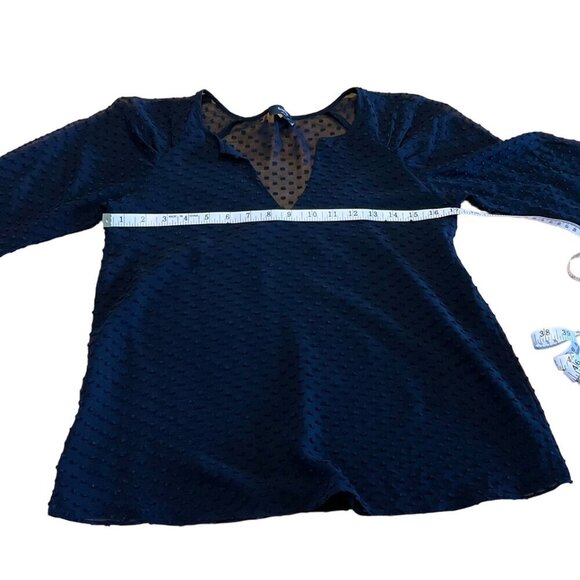 BABATON Swiss Dot Silk Blend Sheer Lined Blouse Flowy Light Black 3/4 sleeve XXS - Picture 11 of 14